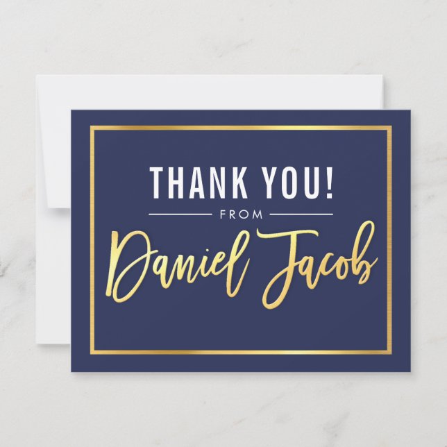 MODERN BAR MITZVAH thank you gold name DANIEL Card (Front)