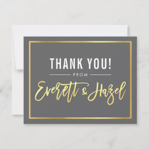 MODERN BAR MITZVAH thank you gold name grey Card
