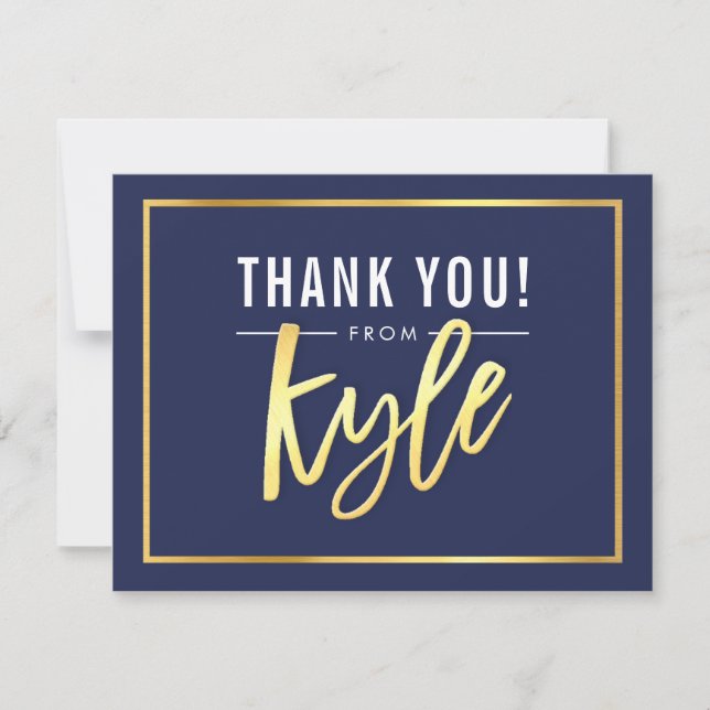 MODERN BAR MITZVAH thank you gold name KYLE navy (Front)
