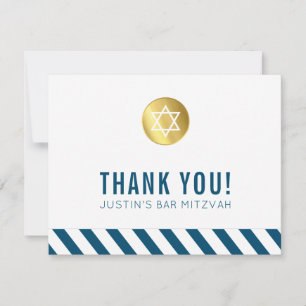 MODERN BAR MITZVAH thank you gold spot white blue
