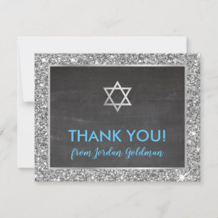 MODERN BAR MITZVAH thank you silver glitter gray