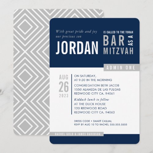 MODERN BAR MITZVAH trendy bold block navy gray