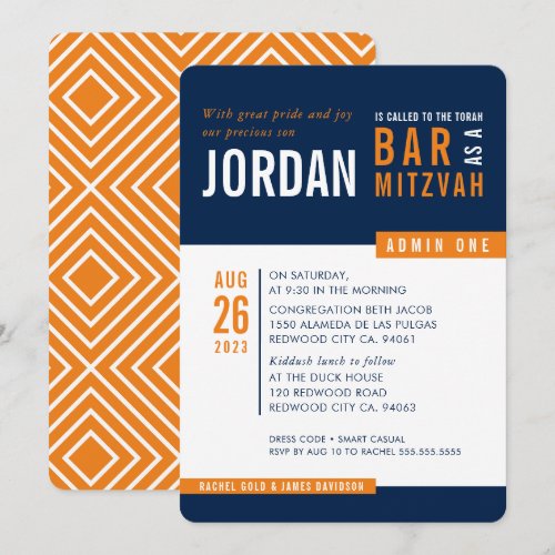 MODERN BAR MITZVAH trendy bold block navy orange
