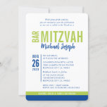 MODERN BAR MITZVAH trendy date blue lime green Invitation<br><div class="desc">by kat massard > WWW.SIMPLYSWEETPAPERIE.com Love the design, but would like to see some changes - another color scheme, product, add a photo or adapted for a different occasion - no worries simply contact me - I am happy to help! - - - - - - - - - -...</div>