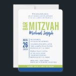 MODERN BAR MITZVAH trendy date blue lime green Invitation<br><div class="desc">by kat massard > WWW.SIMPLYSWEETPAPERIE.com Love the design, but would like to see some changes - another color scheme, product, add a photo or adapted for a different occasion - no worries simply contact me - I am happy to help! - - - - - - - - - -...</div>