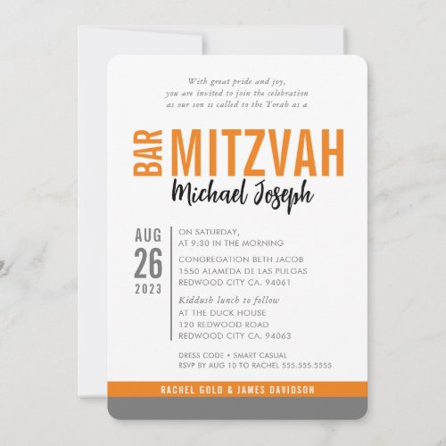 MODERN BAR MITZVAH trendy date orange gray