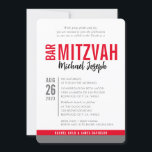 MODERN BAR MITZVAH trendy date red black gray Invitation<br><div class="desc">by kat massard > WWW.SIMPLYSWEETPAPERIE.com Love the design, but would like to see some changes - another color scheme, product, add a photo or adapted for a different occasion - no worries simply contact me - I am happy to help! - - - - - - - - - -...</div>