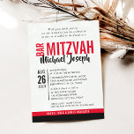 MODERN BAR MITZVAH trendy date red black Invitation<br><div class="desc">by kat massard > WWW.SIMPLYSWEETPAPERIE.com Love the design, but would like to see some changes - another color scheme, product, add a photo or adapted for a different occasion - no worries simply contact me - I am happy to help! - - - - - - - - - -...</div>