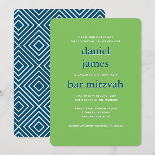 Modern Bar Mitzvah Typography Blue Green