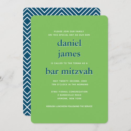 Modern Bar Mitzvah Typography Blue Green Invitation