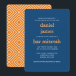Modern Bar Mitzvah Typography Blue Orange Invitation<br><div class="desc">This modern invitation features bold lettering on the front and a modern pattern on the back.  Use the template form to add your custom text.  The Customize feature can be used to change the font,  layout and colors.</div>