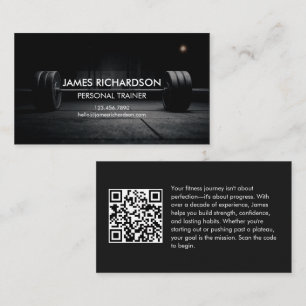 Modern Barbell Photo Personal Trainer QR Code Business Card