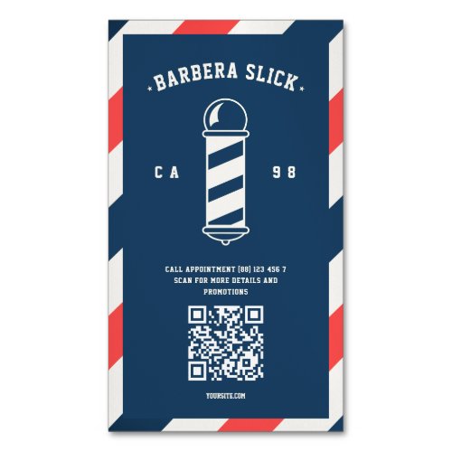 Modern Barber Barbershop Barbers Pole Business Card Magnet