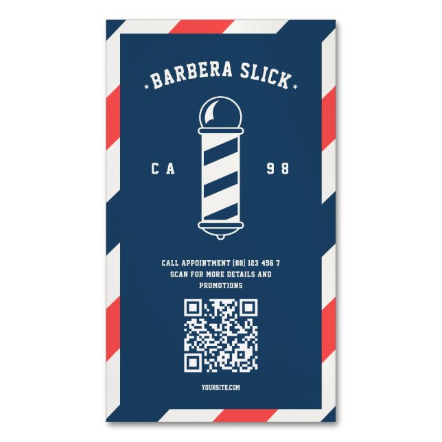 Modern Barber Barbershop Barber's Pole Business Card Magnet (Front Vertical)