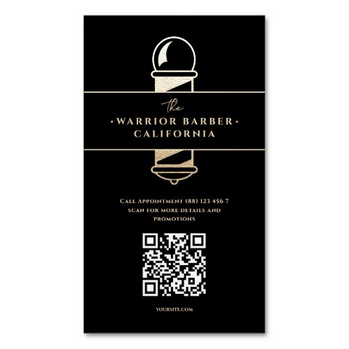 Modern Barber Barbershop Barbers Pole QR Business Card Magnet