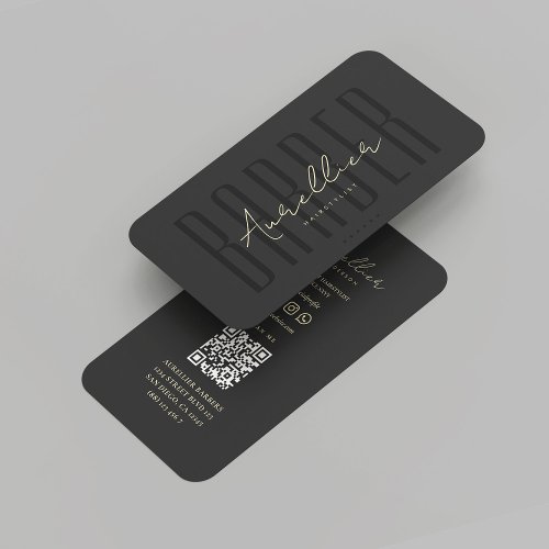 Modern Barber Barbershop Black Script Professional Business Card