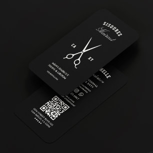 Modern Barber Barbershop Black White Scissors  Business Card