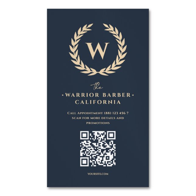 Modern Barber Barbershop Monogram Hairstylist  Business Card Magnet (Front Vertical)
