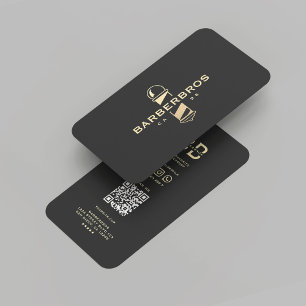 Modern Barber Black Gold Barber's Pole Barbershop Business Card