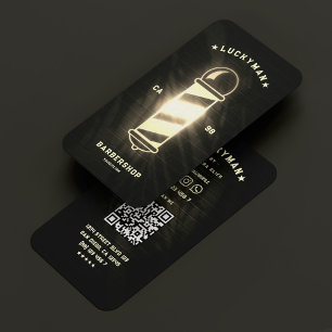 Modern Barber Black Neon Gold Barbershop Business Card