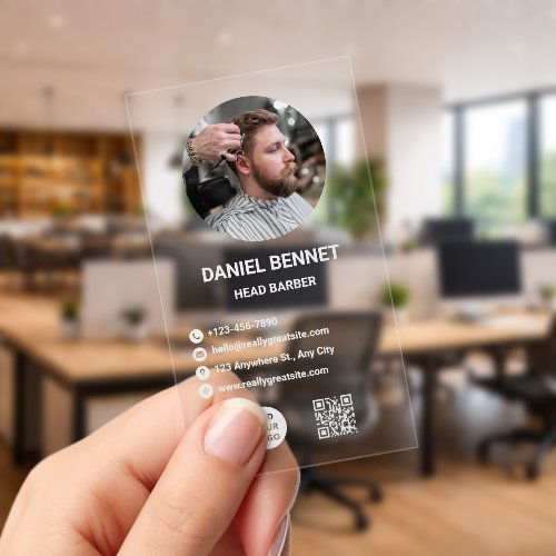Modern Barber Clear Business Cards
