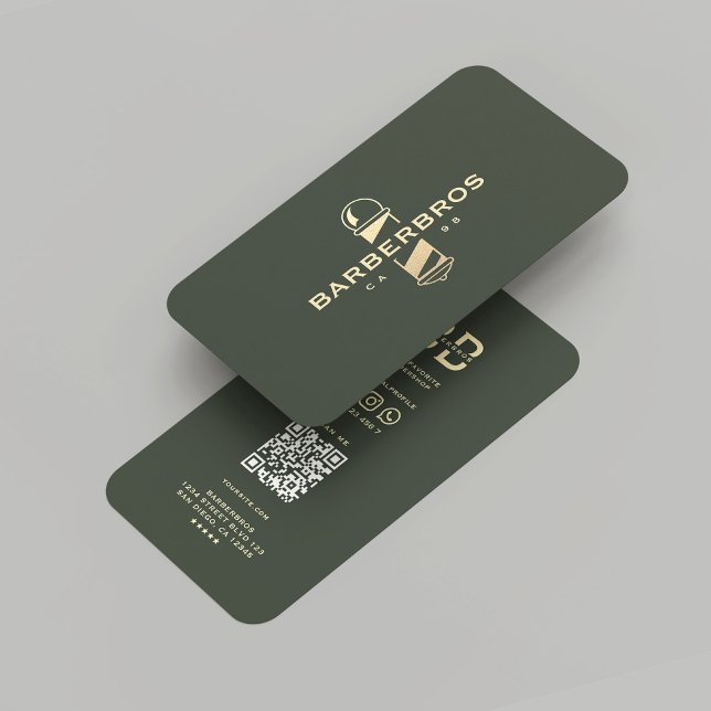 Modern Barber Gold Barber Pole Barbershop Green Business Card (Modern Barber Gold Barber Pole Barbershop Green Business Card
)