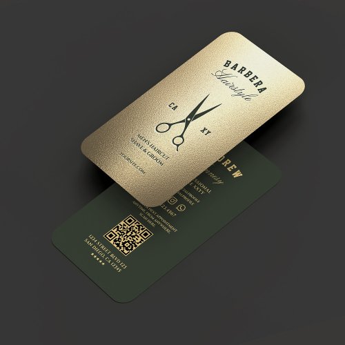 Modern Barber Green Scissors Elegant Gold  Business Card