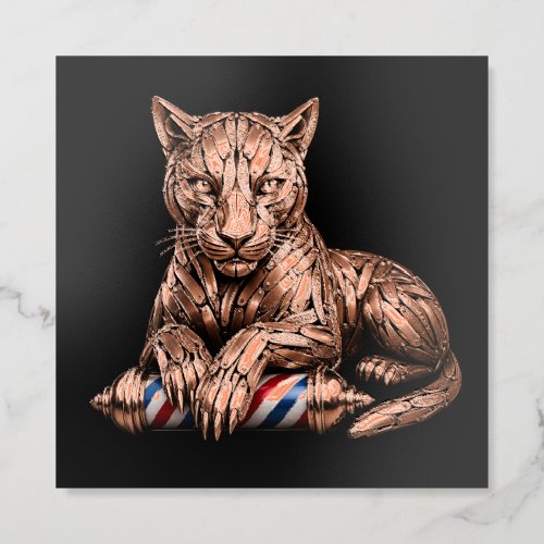Modern Barber Logo Rose Gold Panther Barbershop Foil Spot Gloss Business Cards