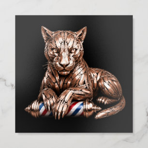 Modern Barber Logo Rose Gold Panther Barbershop Raised Spot UV Business Card