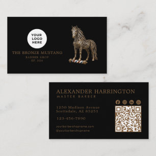 Modern Barber Shop Bronze BearMustang Logo Qr Code Business Card