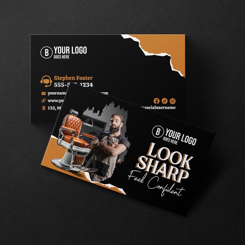 Modern Barber Shop Chair Hair Stylist Hairdresser Business Card