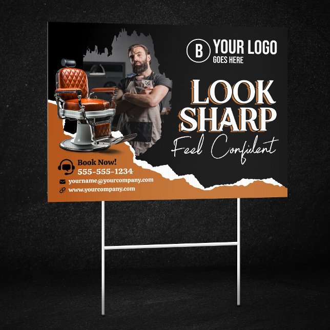 Modern Barber Shop Chair Hair Stylist Hairdresser Sign (Creator Uploaded)