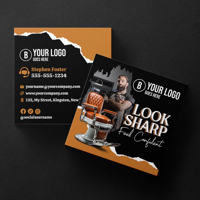 Modern Barber Shop Chair Hair Stylist Hairdresser Square Business Card (Creator Uploaded)