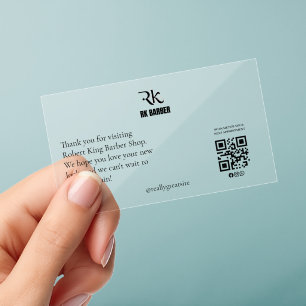 Modern Barber Shop Clear Thank You Card Business Cards