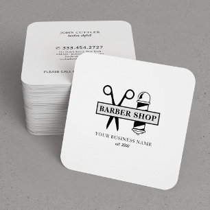 Modern barber shop logo name professional salon square business card