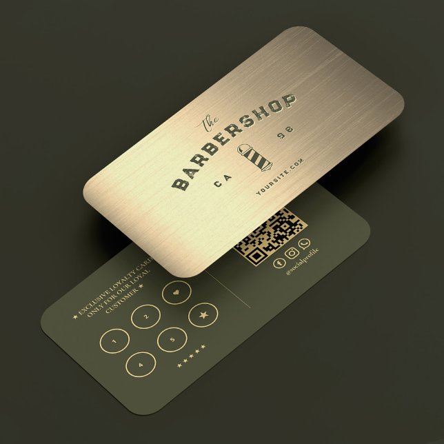 Modern Barbershop Army Green Gold Barber Loyalty Business Card (Modern Barbershop Army Green Gold Barber Loyalty Business Card
)