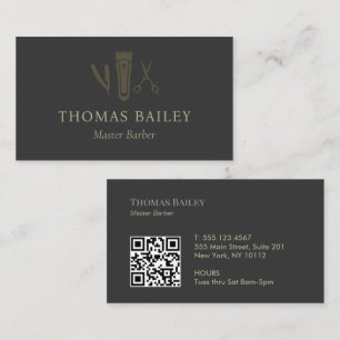 Modern Barbershop, Barber Brown QR Code Business Card