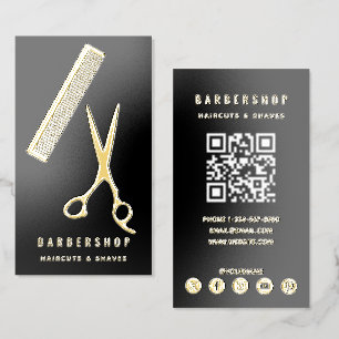 Modern Barbershop Barber Gold Foil Spot Gloss Business Cards
