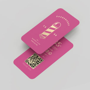 Modern Barbershop Barber Pole Pink Gold Business Card