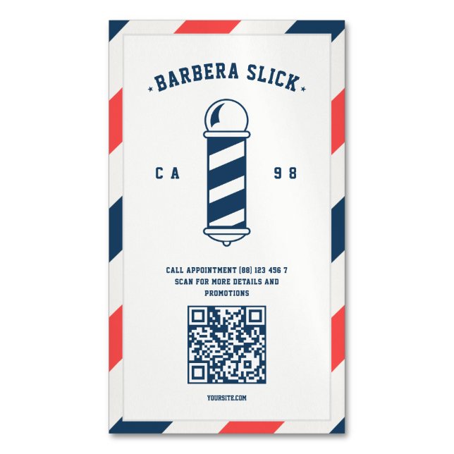Modern Barbershop Barber's Pole Barber Business Card Magnet (Front Vertical)