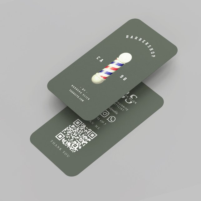 Modern Barbershop Barber's Pole Barber Dark Green Business Card (Modern Barbershop Barber's Pole Barber Dark Green Business Card
)