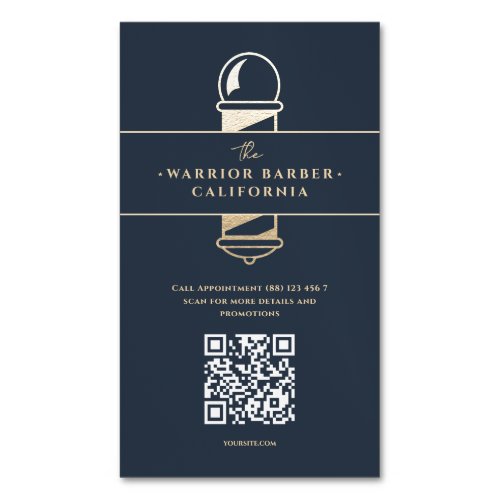 Modern Barbershop Barbers Pole Barber QR Business Card Magnet