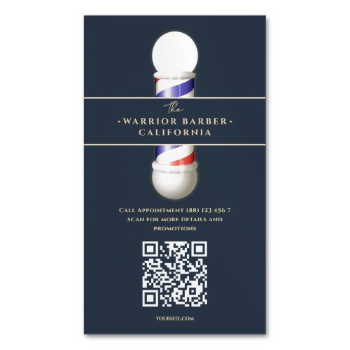 Modern Barbershop Barbers Pole Hairstylist QR Business Card Magnet