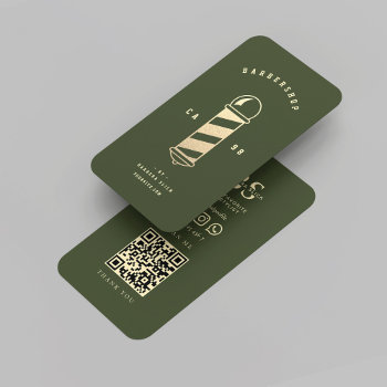 Modern Barbershop Dark Green Travel Barber Pole Business Card by GOODSY at Zazzle