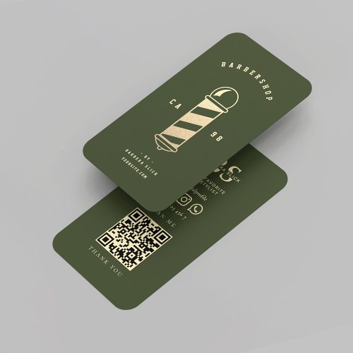 Modern Barbershop Dark Green Travel Barber Pole Business Card