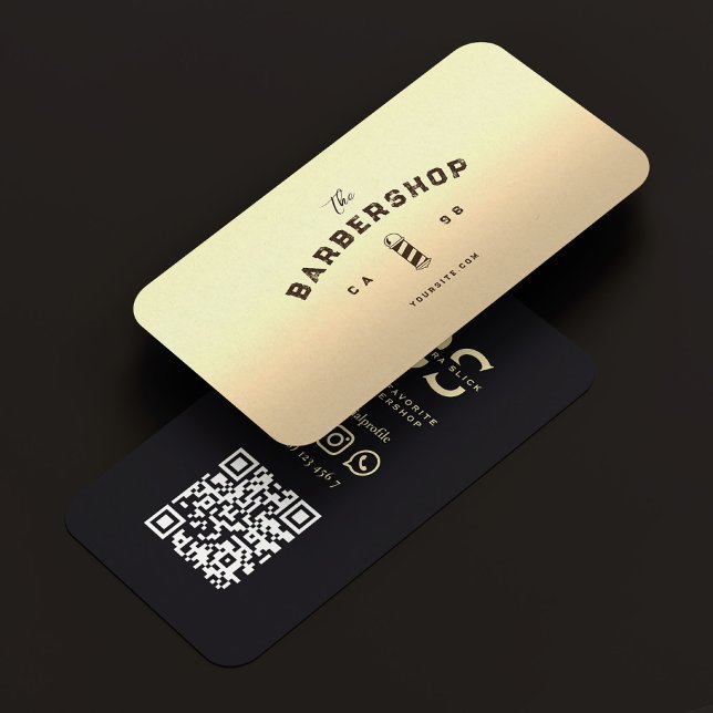 Modern Barbershop Faux Gold Barber's Pole Barber Business Card (Modern Barbershop Black Gold Barber's Pole Barber Business Card
)