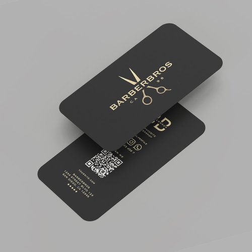 Modern Barbershop Gold Scissor Black Gold Barber Business Card