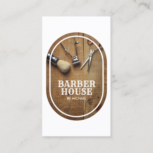Modern BarberShop hair stylist Rustic Wooden Business Card