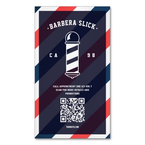Modern Barbershop Hairstylist Barbers Pole Business Card Magnet