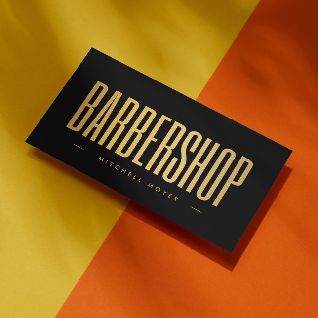 Modern Barbershop Minimalist Black & Gold   Business Card (Creator Uploaded)